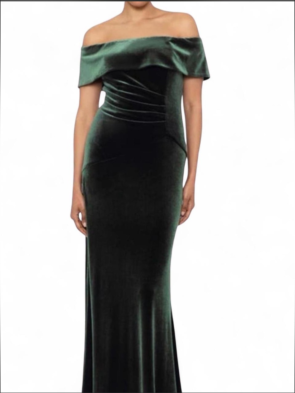 Xscape Off-Shoulder Emerald Green Velvet Gown